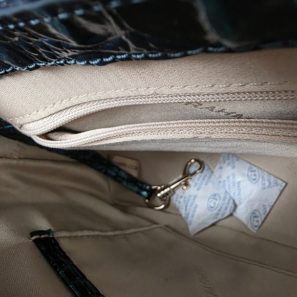 Brahmin Estelle Iridescent Teal Croc-Embossed Top-Handle Satchel - Picture 6 of 8